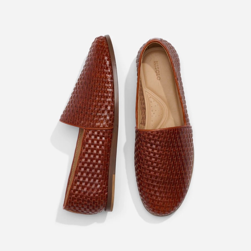 NEW Nisolo Alejandro slip on leather shoe woven brandy - Picture 2 of 13